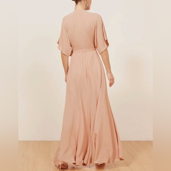 REFORMATION Blush Winslow Dolman Kimono Sleeve Crepe Wrap Dress M - Picture 2 of 6